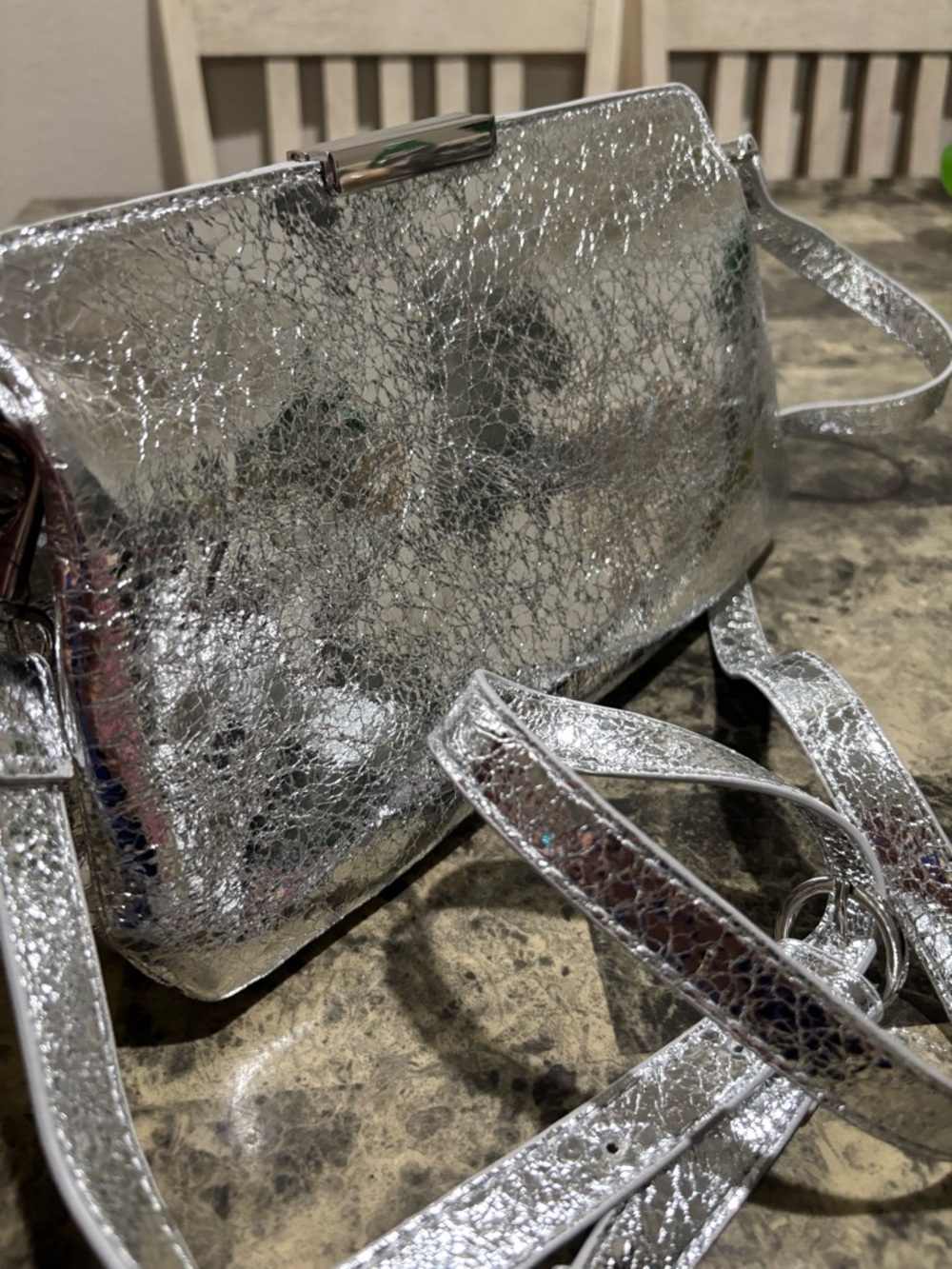 Silver Cracked-Texture Convertible Clutch - Picture 3 of 8